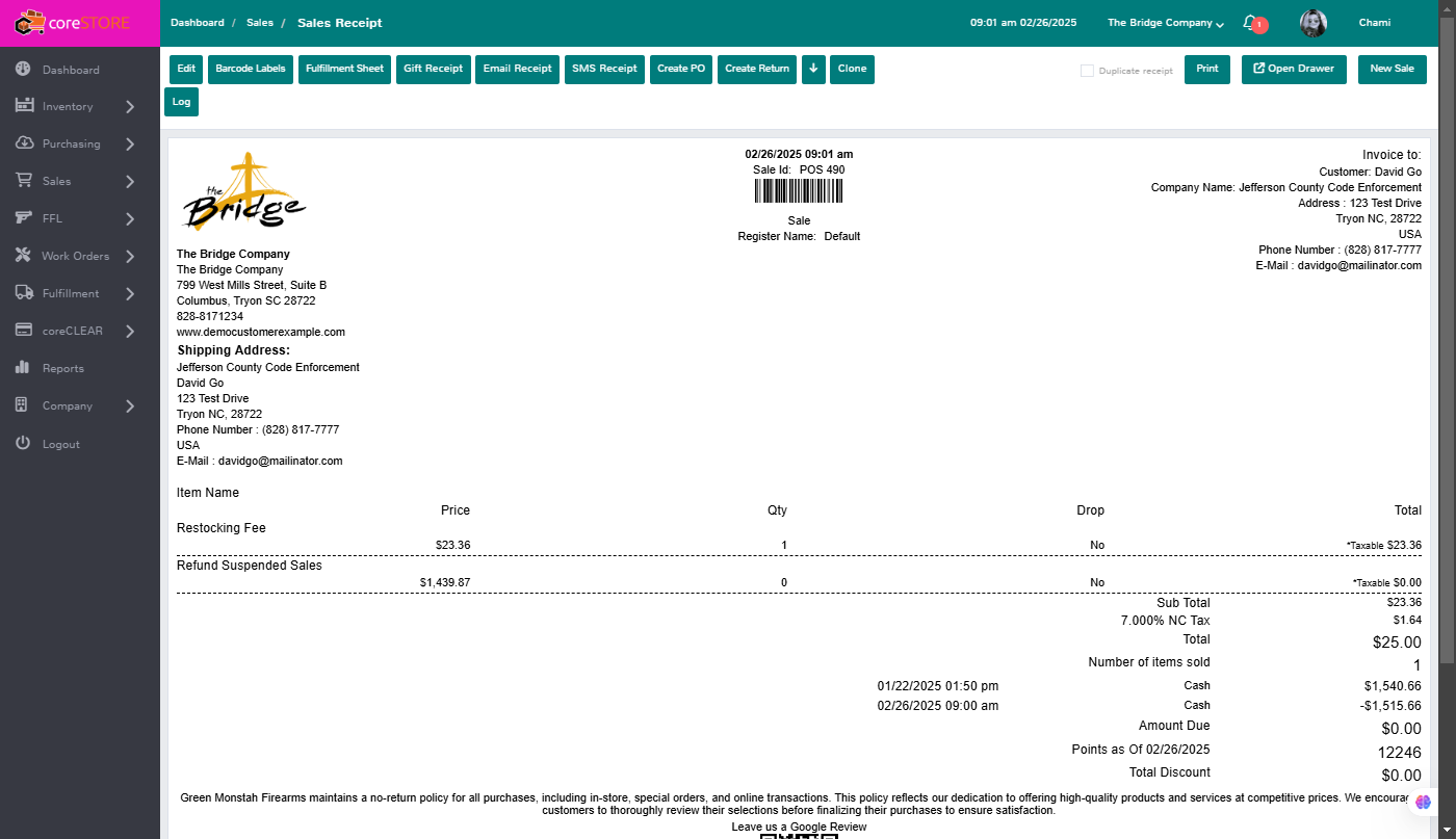 The negative payment should be attached to the receipt properly