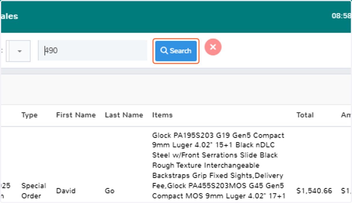 Enter the name or Sales ID number then Click on Search