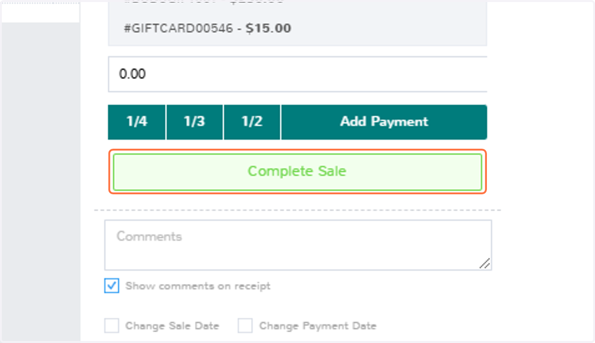 Now you are ready to Click on Complete Sale