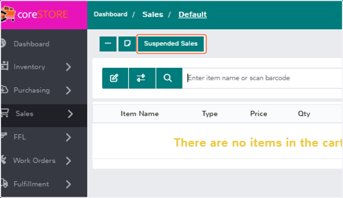 On the Sales Screen, Click on Suspended Sales