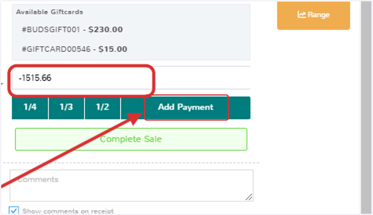 Make sure that the negative amount is set and then Click on Add Payment