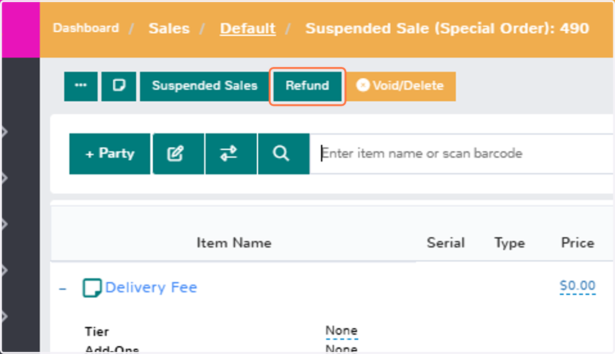 Click on Refund