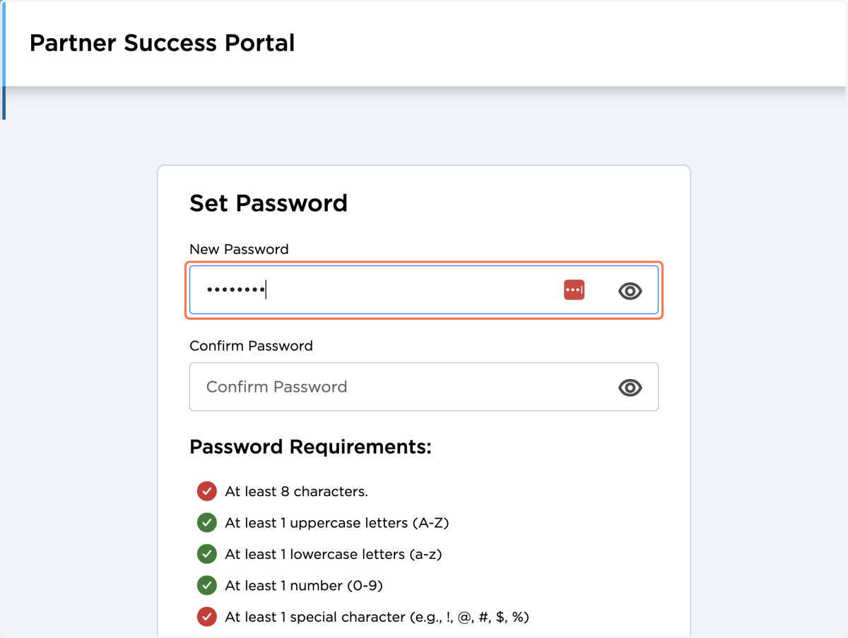 Create and confirm your new password according to the requirements listed.