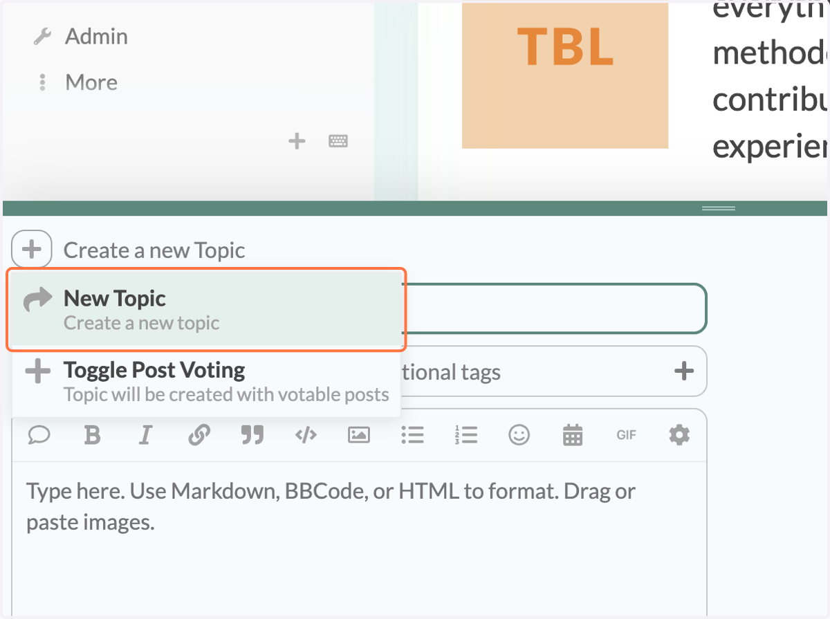 Once you click the + icon, you can create a new topic OR toggle post voting.