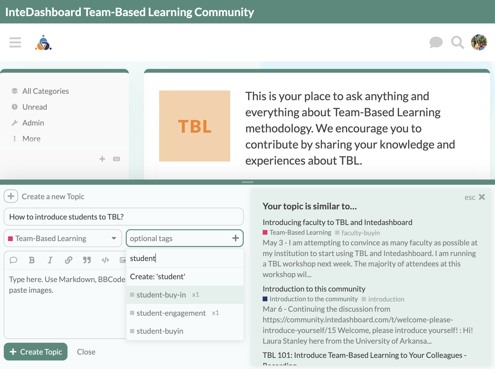Click on student-buy-in. You can choose to add multiple optional tags to your post.
