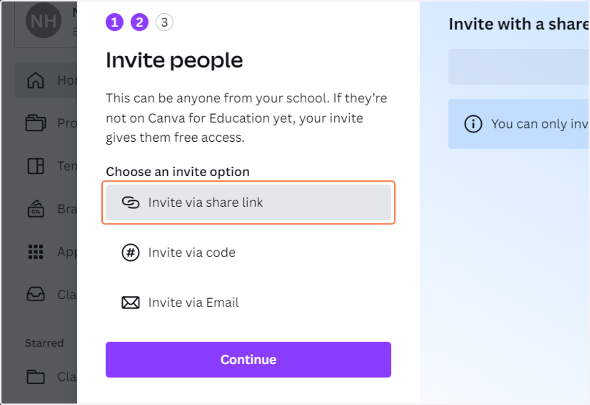 Click on Invite via share link