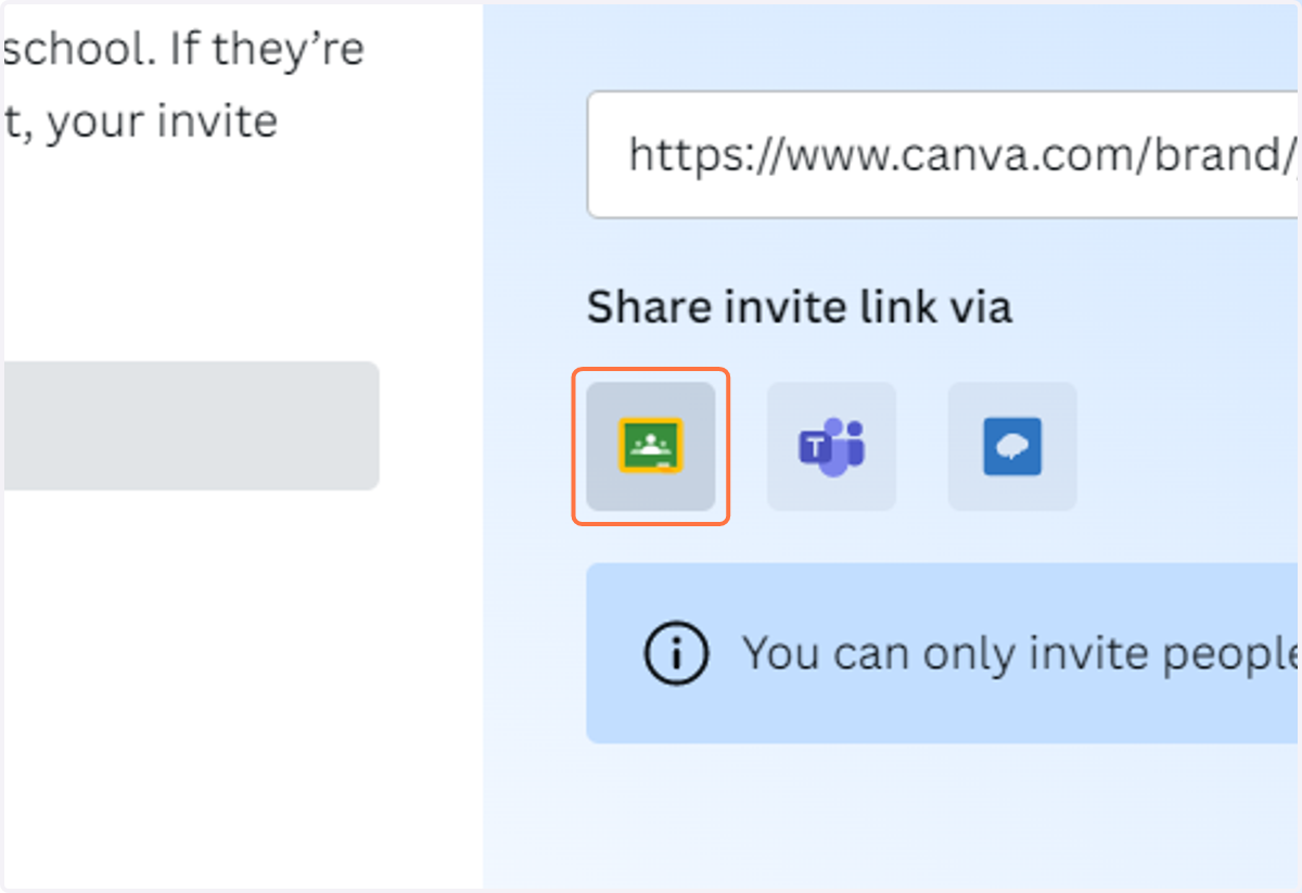 Click on Share invite link via Google Classroom