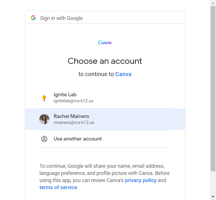 Sign in with your RCS Google Account