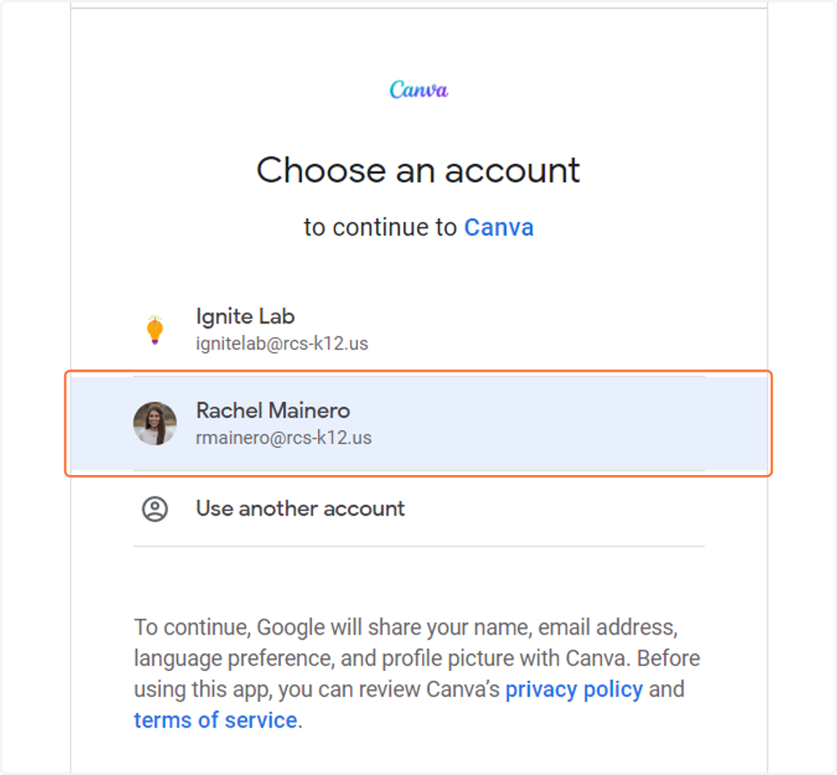 Sign in with your RCS Google Account