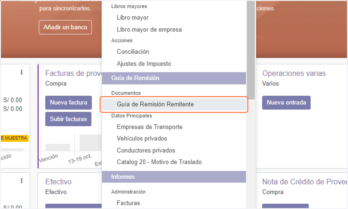 Click en el menu Guía de Remisión Remitente