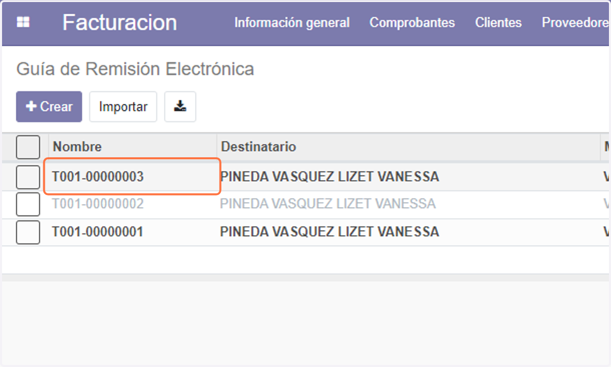 Seleccionamos la guía de remisión