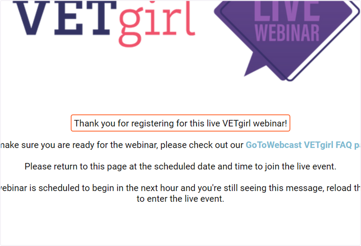 You'll receive a Thank you message for registering