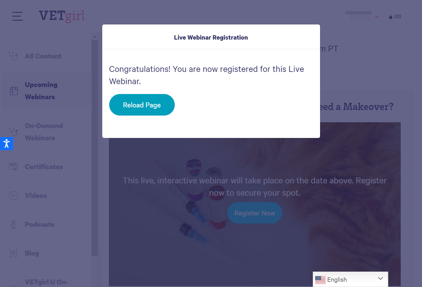 You may exit the window or Click on Reload Page