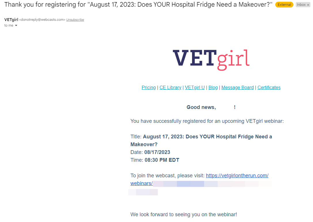 You'll also receive a confirmation email