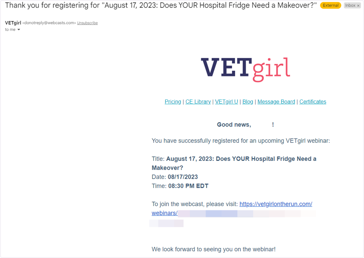 You'll also receive a confirmation email