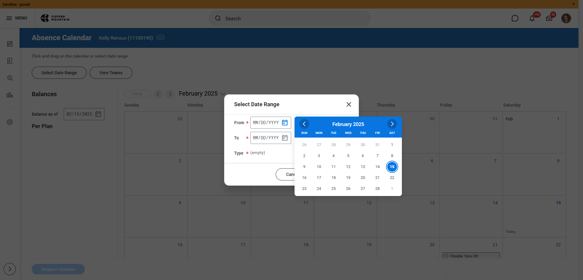 Choose the date range that you will be using Flex Time