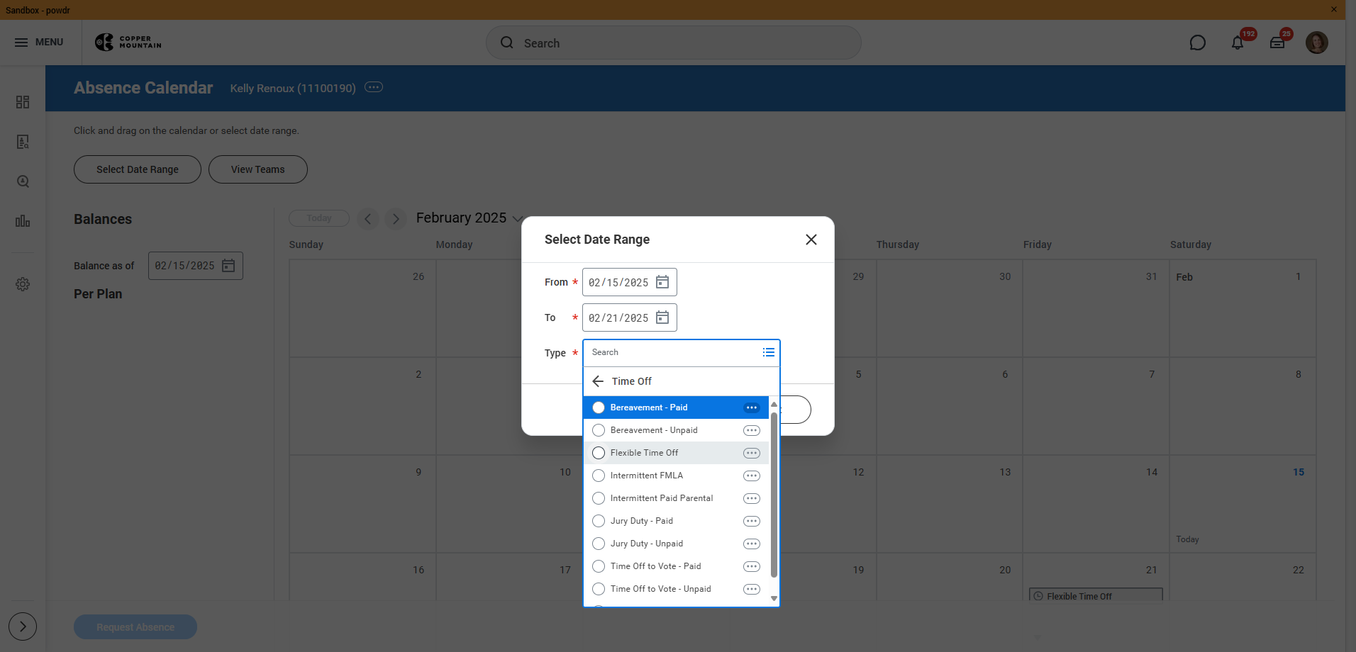 Click on Flexible Time Off'