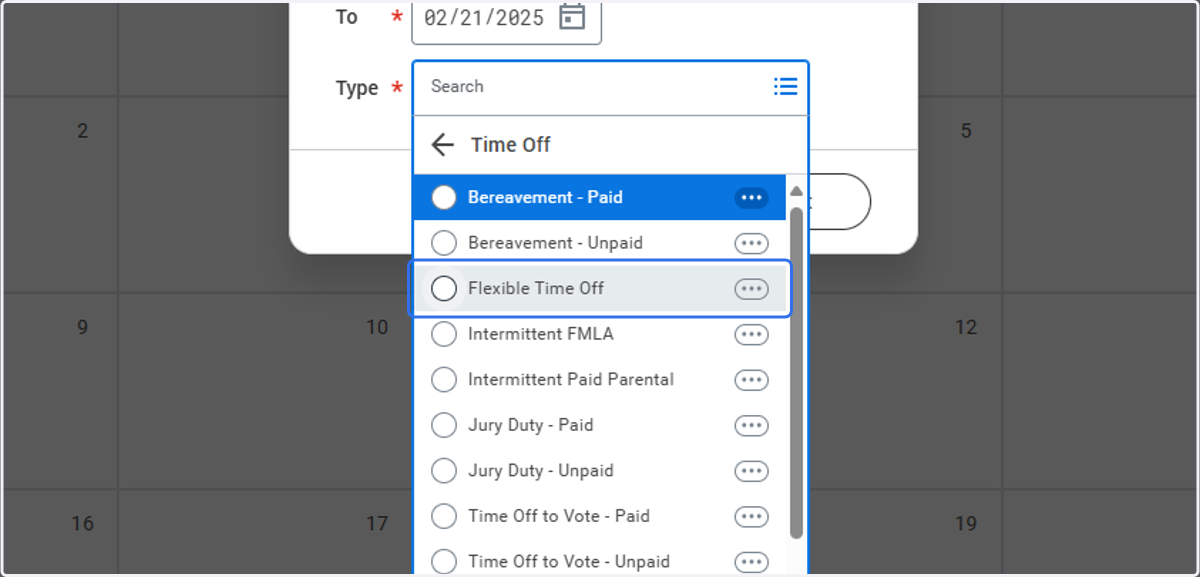 Click on Flexible Time Off'