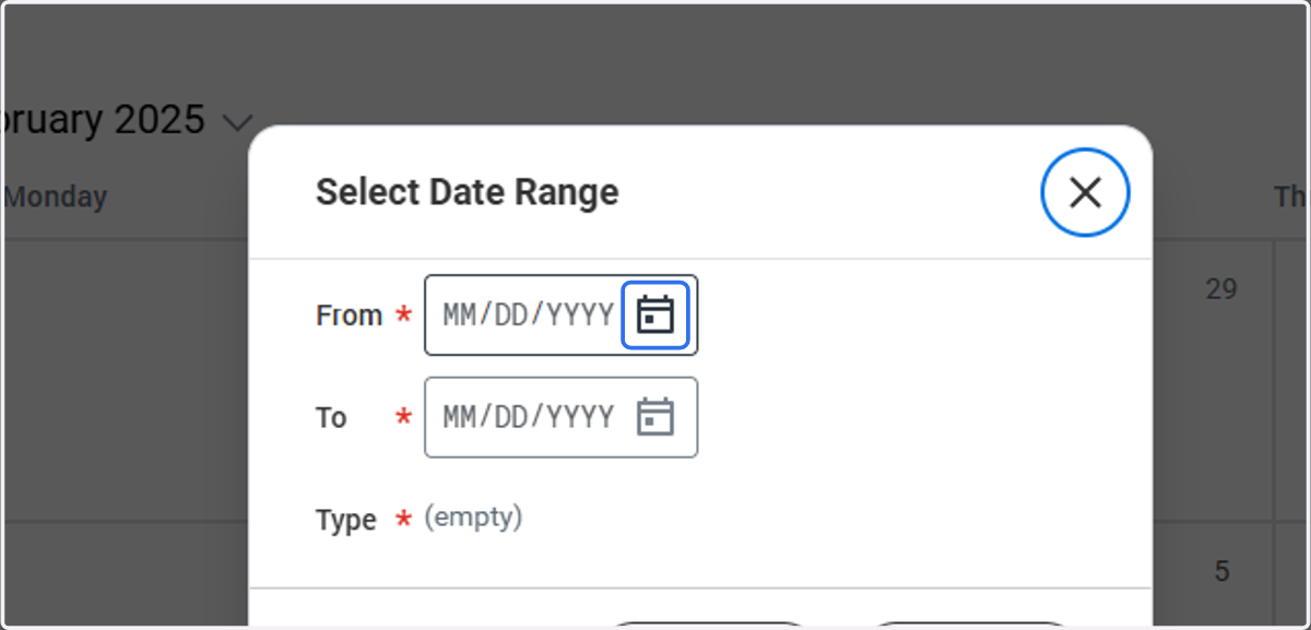 Choose the date range that you will be using Flex Time
