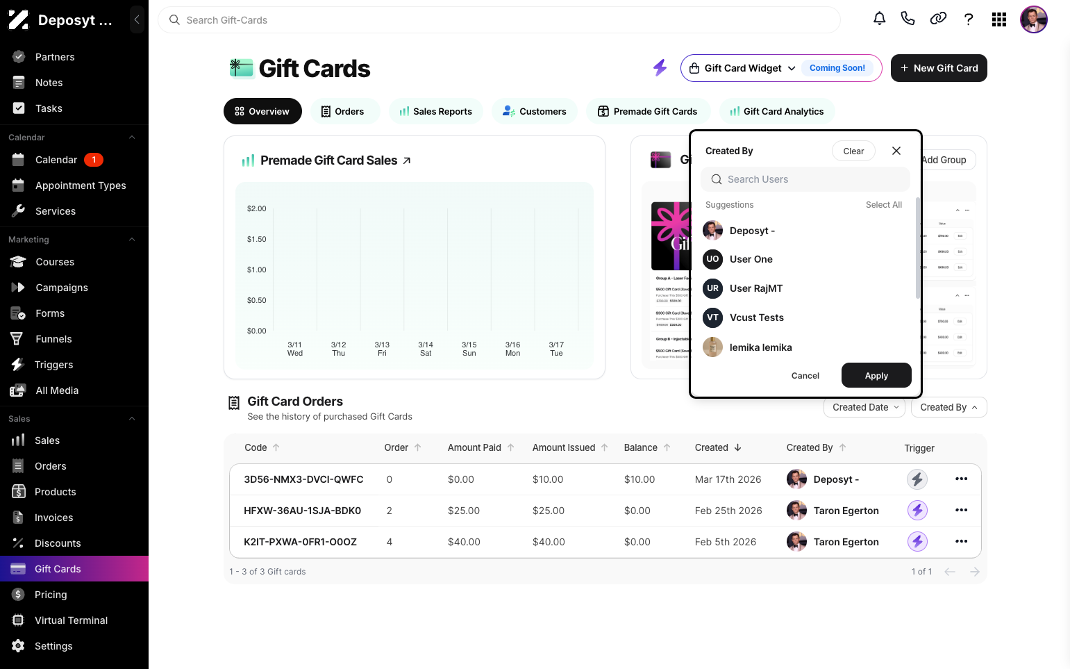 Step 5: Click the Created By button to display a list of users, then select a user to filter the results.