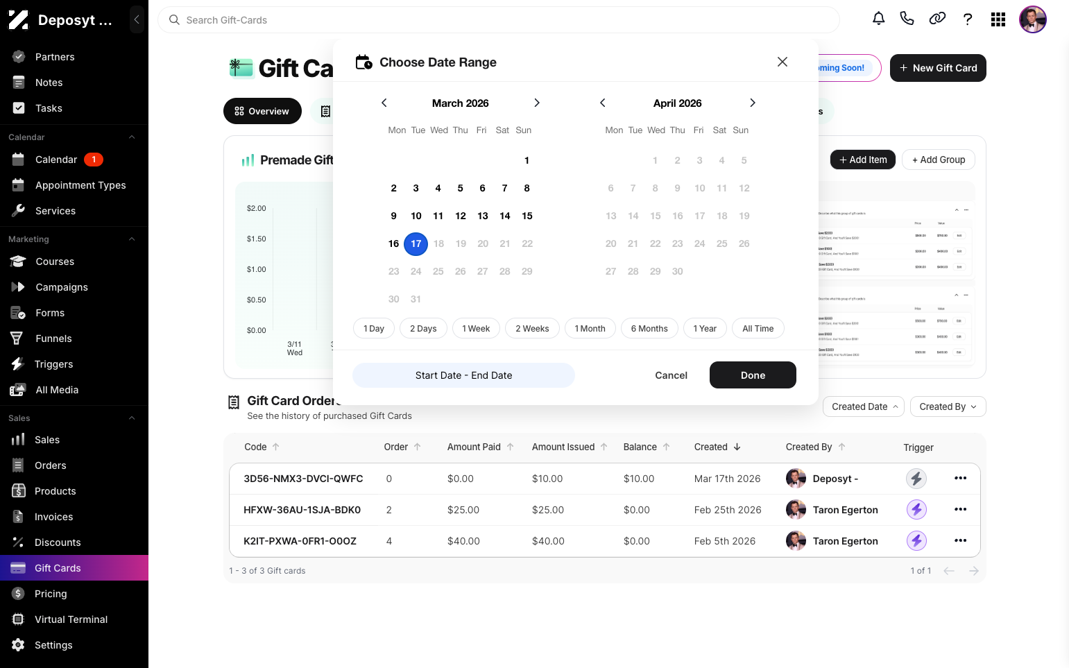 Step 4: Click the Created Date button to open the calendar, then select the date range you want to filter.
