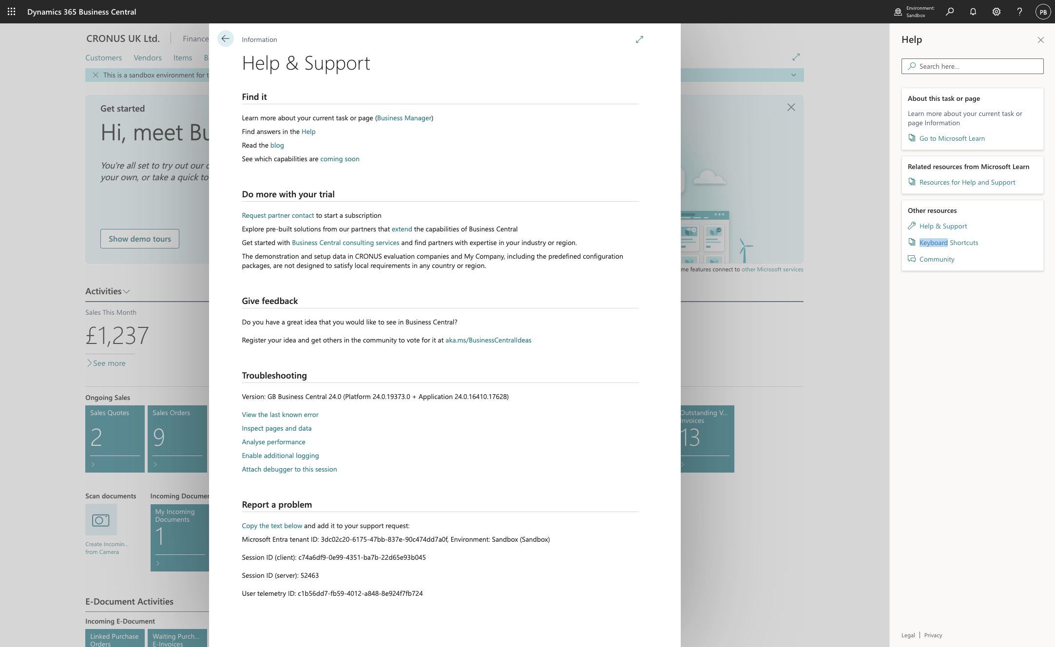 Locate Microsoft Entra or Azure AD tenant ID: i.e 3dc02c20-6175-47bb-837e-90c474dd7a0f, Environment: Sandbox (Sandbox)