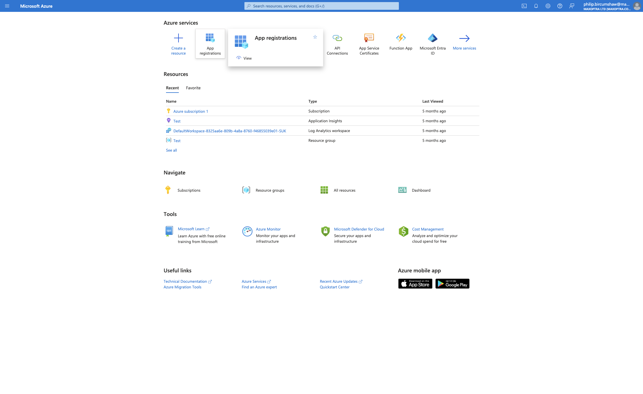 Click on App registrations