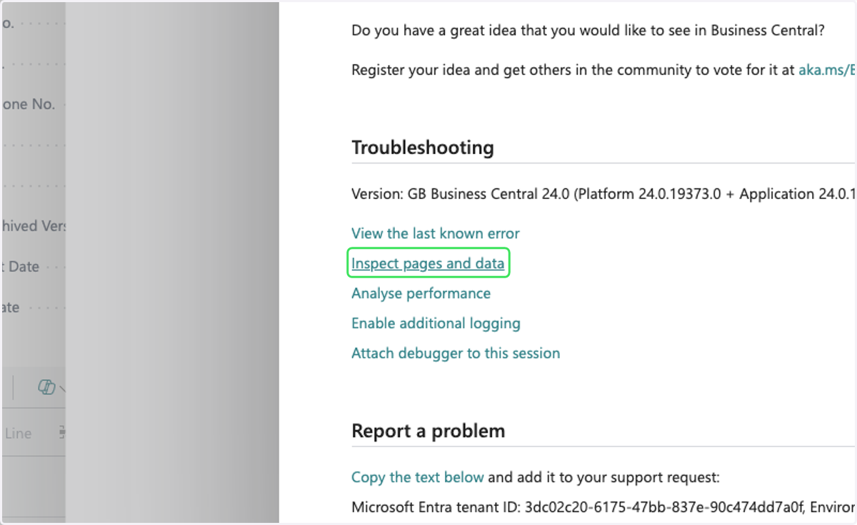 Click on Inspect pages and data