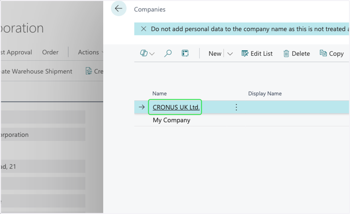 Locate the correct company and select the record.