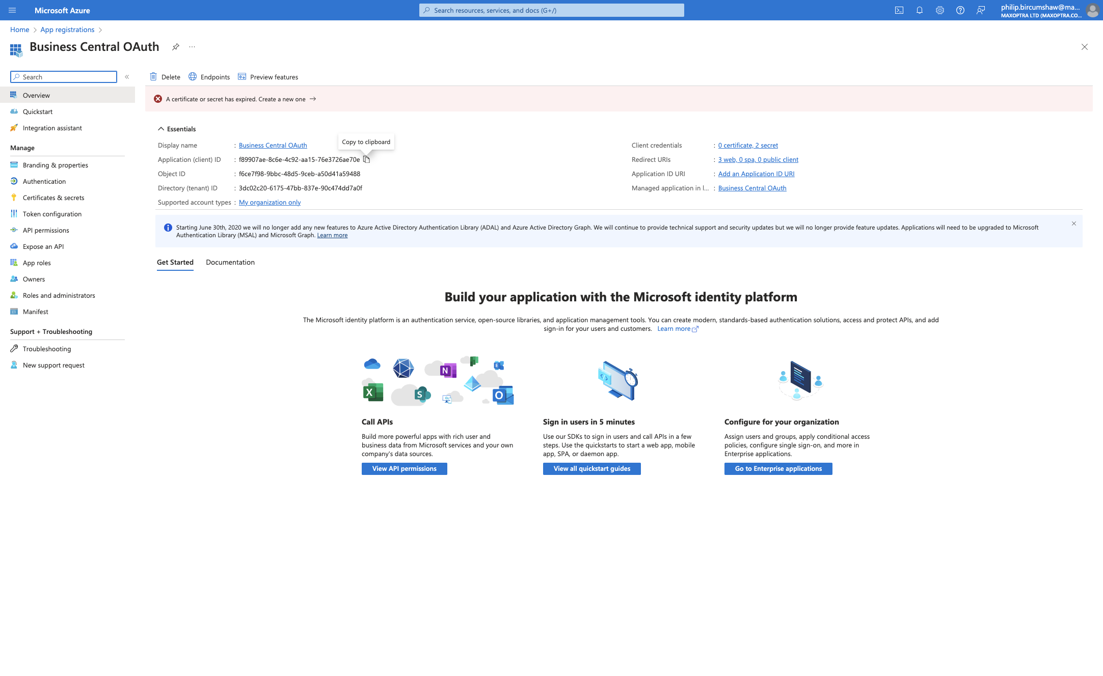 Locate the Application (client) ID field.