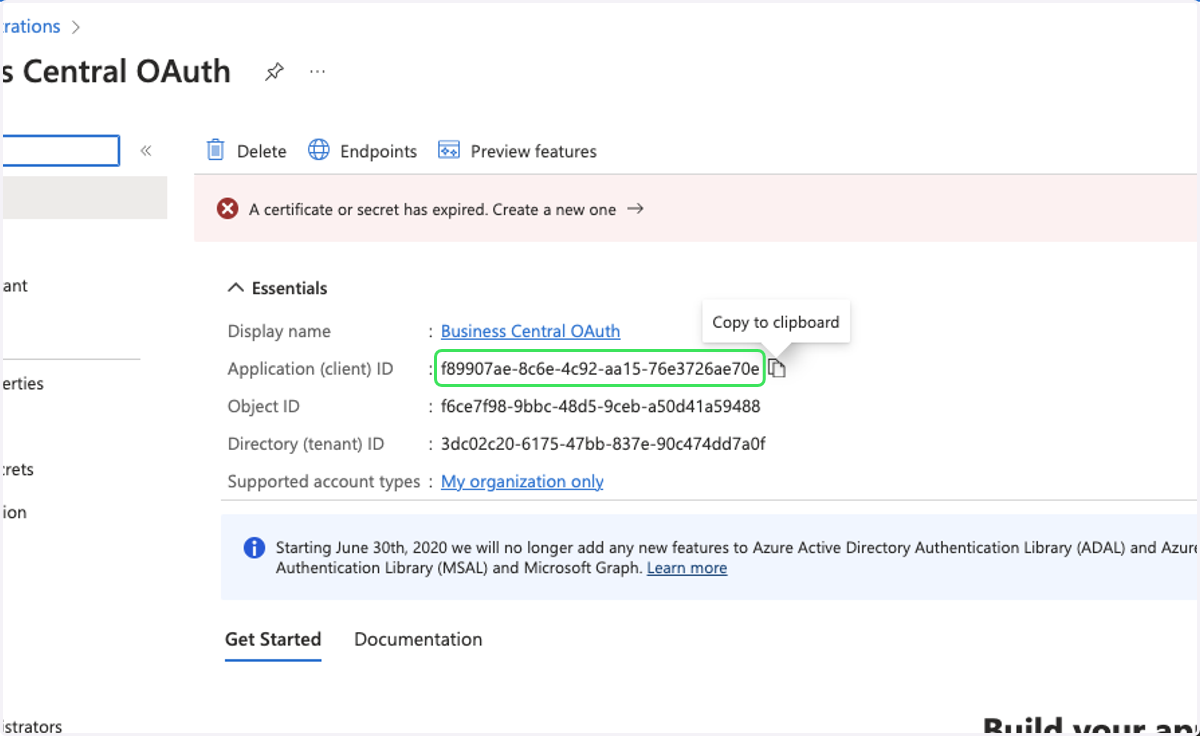 Locate the Application (client) ID field.