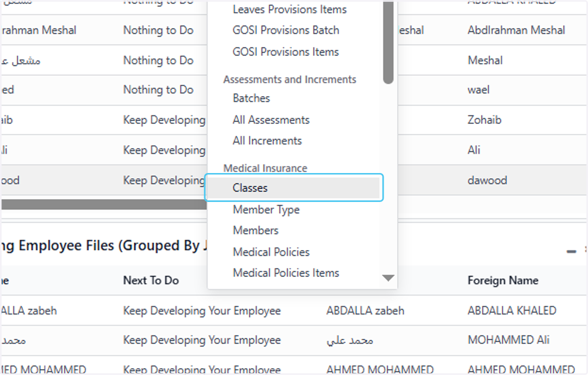 Click on Classes