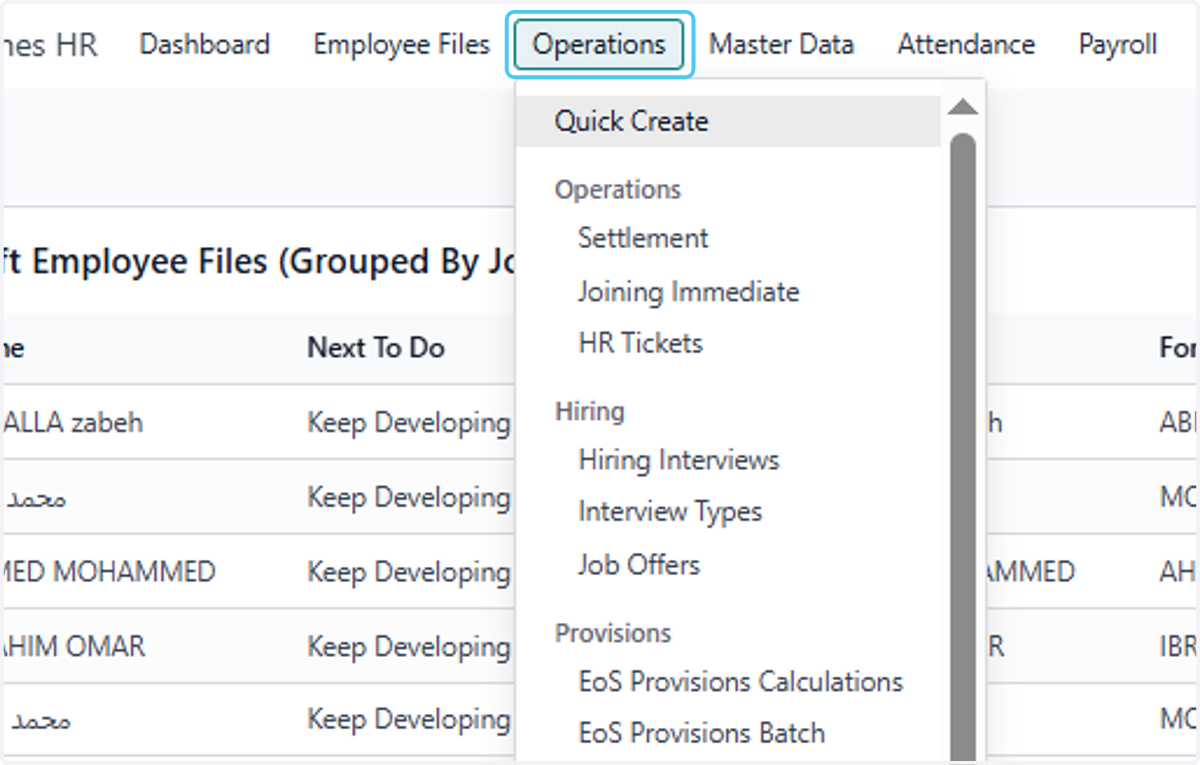 Click on Operations