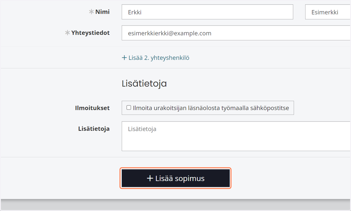 Valitse Lisää sopimus