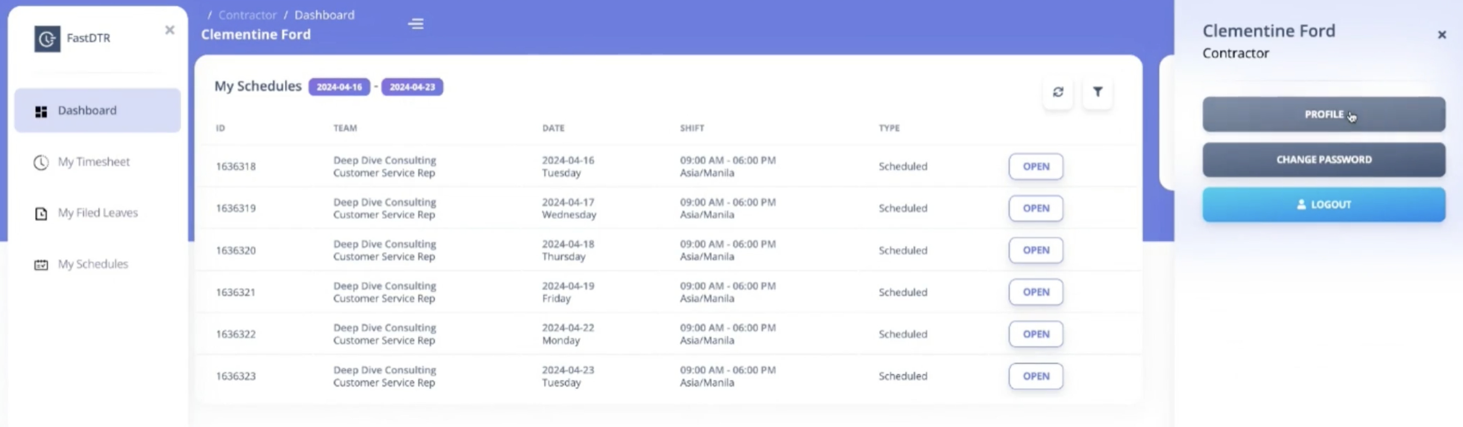 This is your Fast DTR Interface, you will automatically be in your Dashboard once you've signed in.