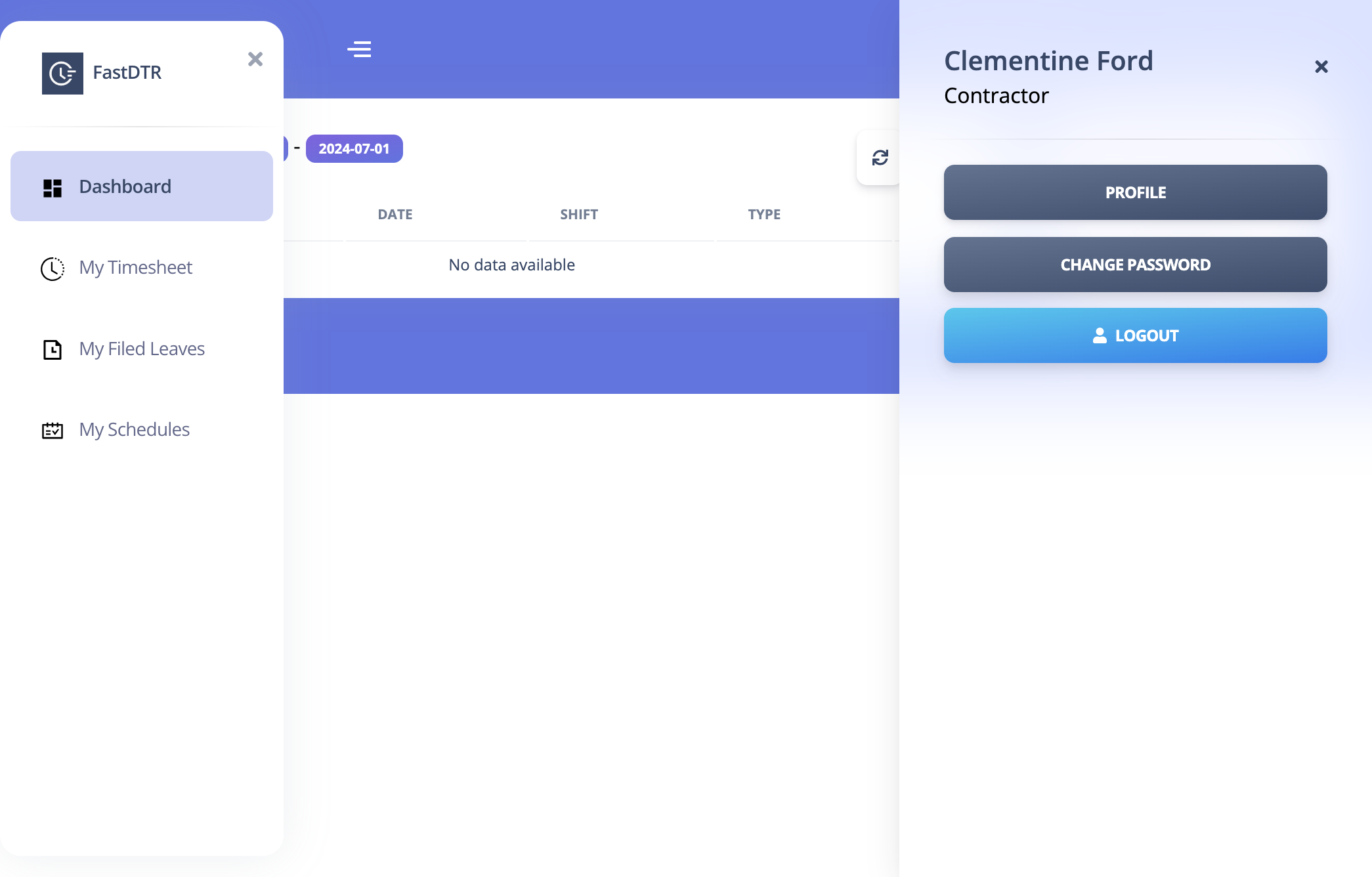 Upon clicking your name, you will see your Fast DTR Profile