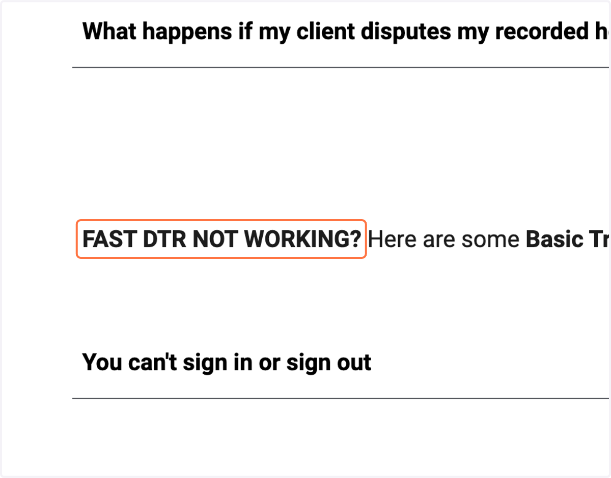 Click on FAST DTR NOT WORKING?
