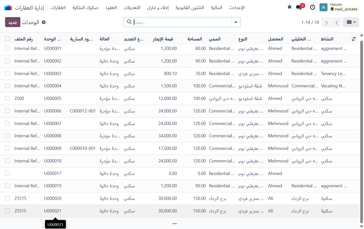 Click on اختيار الوحدة