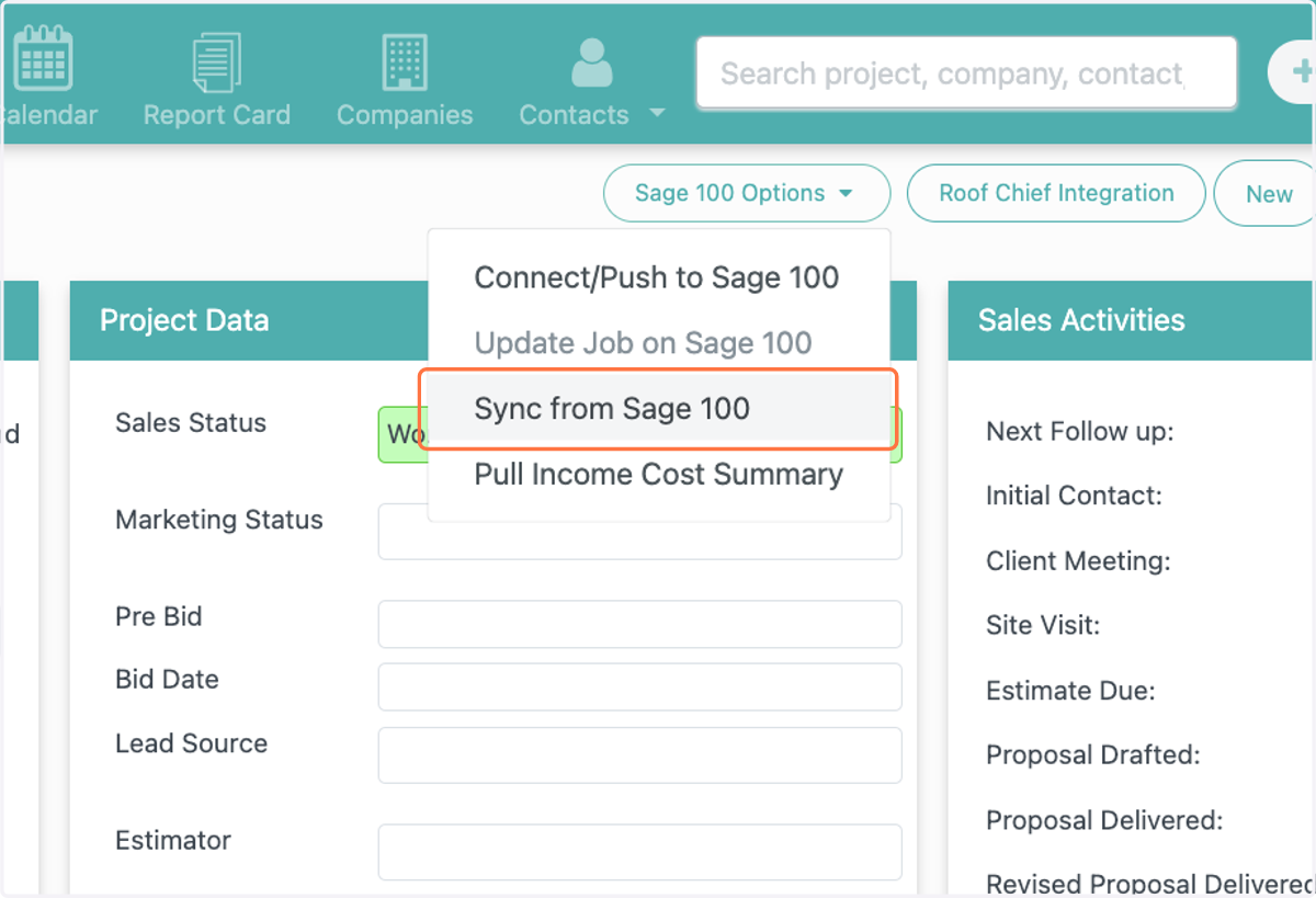 Click on Sync from Sage 100