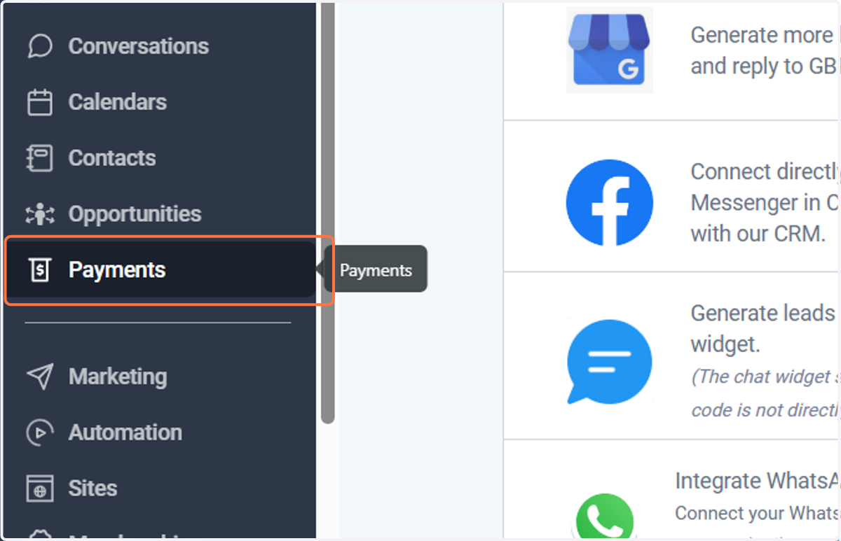Click on Payments