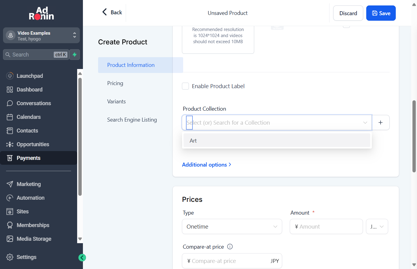 (Optional) - Choose a collection or add a new one using the +