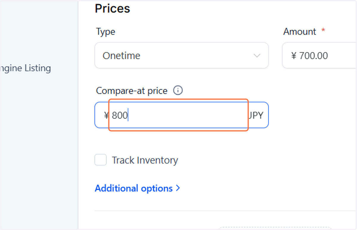 (Optional) - Add a compare at price. This is a different price with a line through it.
