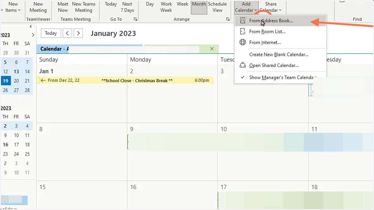 A drop-down will appear. Click From Address Book