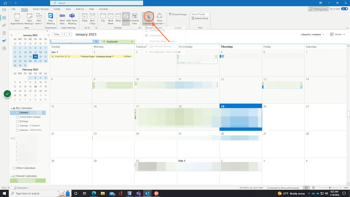 Click the Add Calendar button at the top (shown)