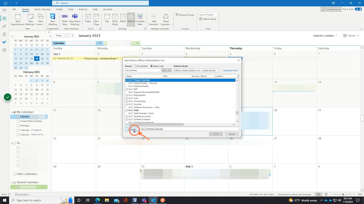 Once you type the calendar in, click it then click Calendar