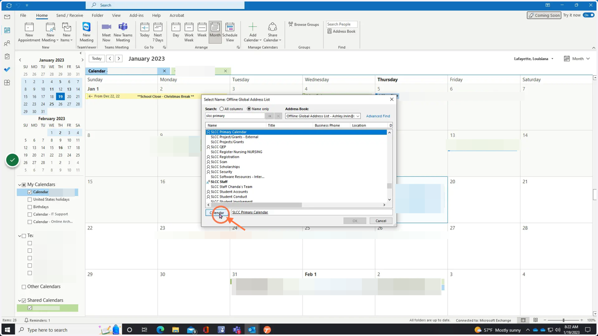 Once you type the calendar in, click it then click Calendar