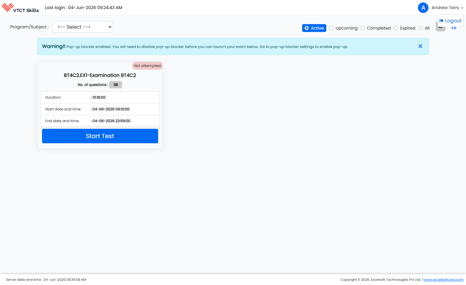 A. To logout of Saras and ensure Saras doesn't detect an active login, the learner can click on their name in the top right corner B. Click on Logout to complete the logout