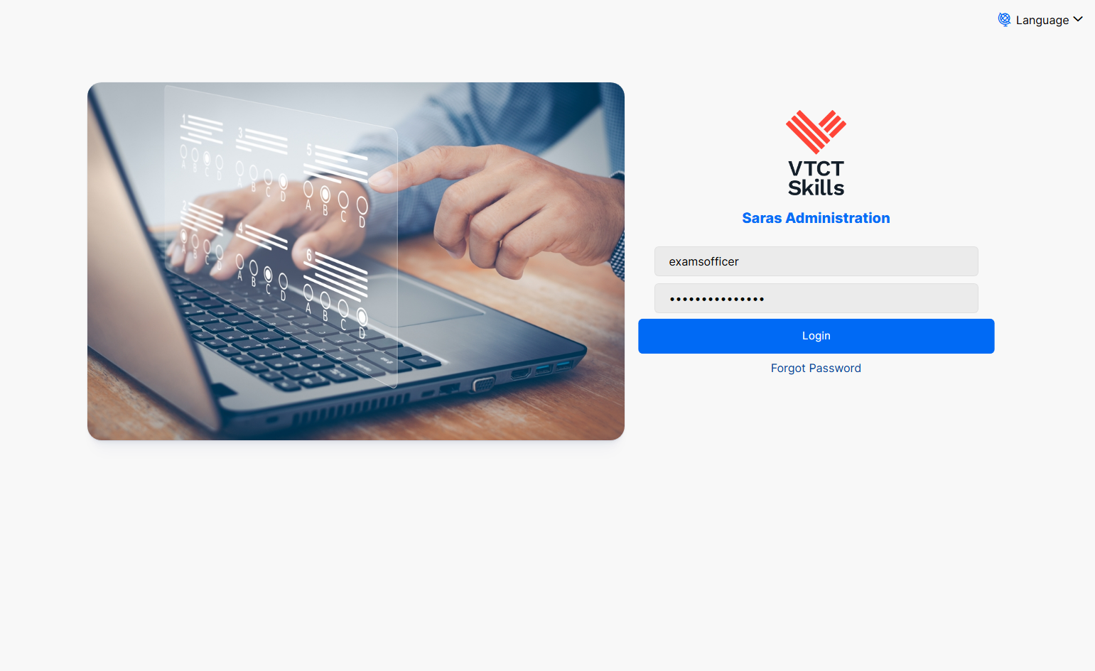 Log in to Saras as an Exams Officer or Invigilator