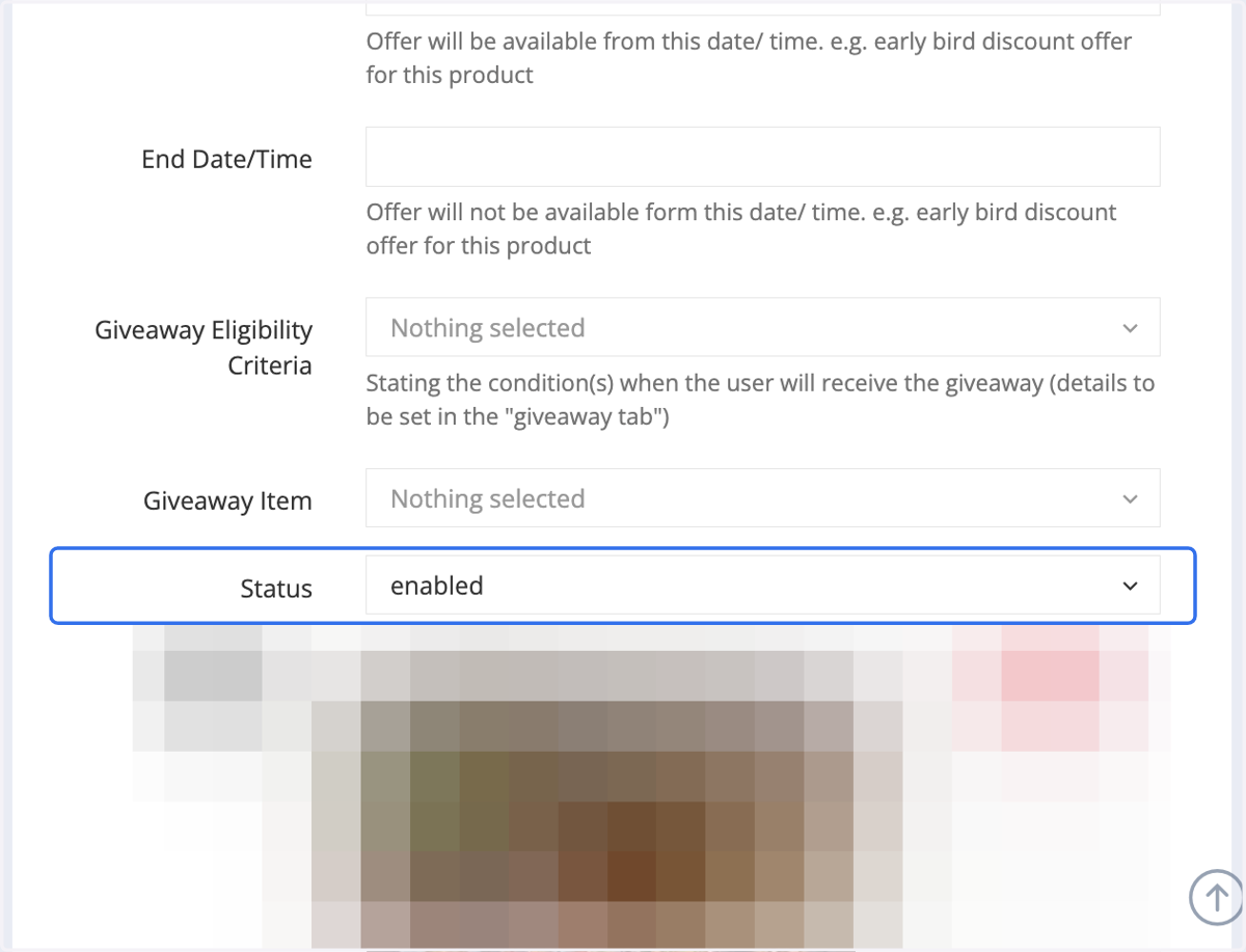 Set the status to “enabled” to activate the product child.