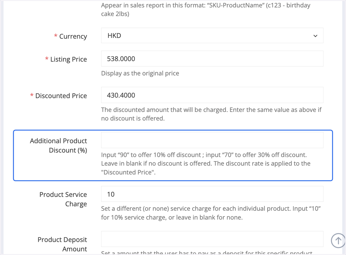 Insert “90” for a 10% discount, “70” for a 30% discount, similarly to other discount amounts, or leave it blank for no discount, and the discount rate will be applied to the “Discounted Price“.